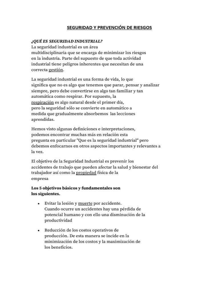 Seguridad Industrial y Prevención de Riesgos | PDF | Valores