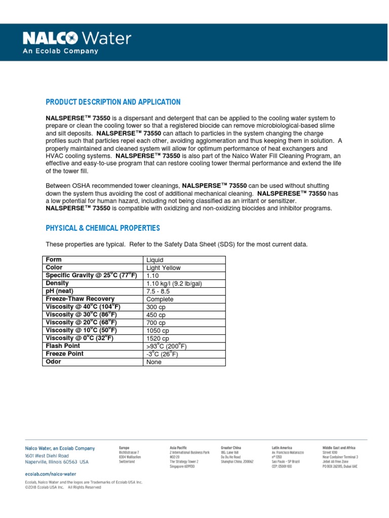 NALSPERSE 73550 Detergent PDF Water Viscosity