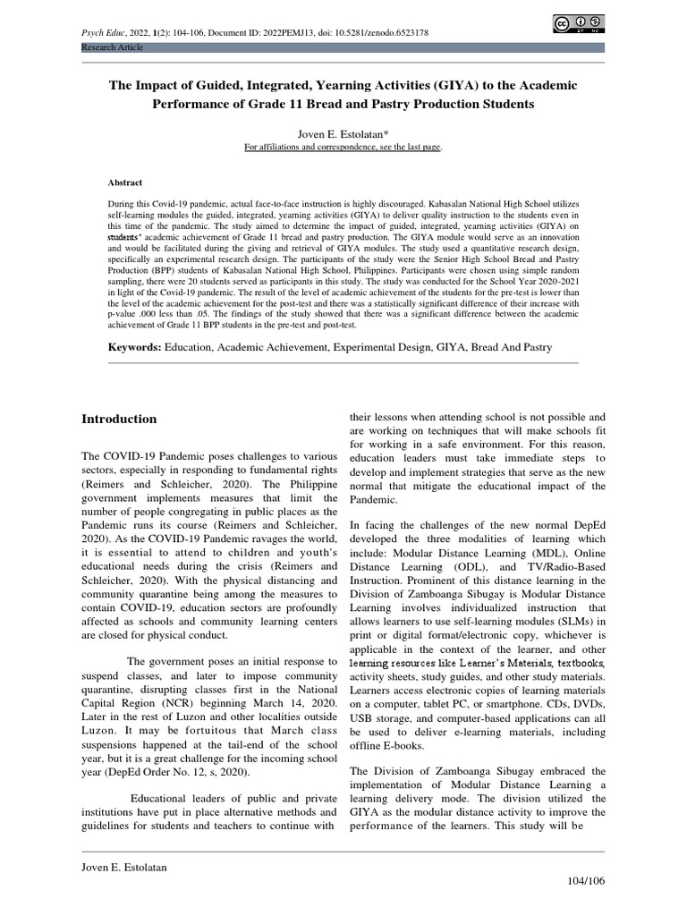 The Impact of Guided, Integrated, Yearning Activities (GIYA) To The ...