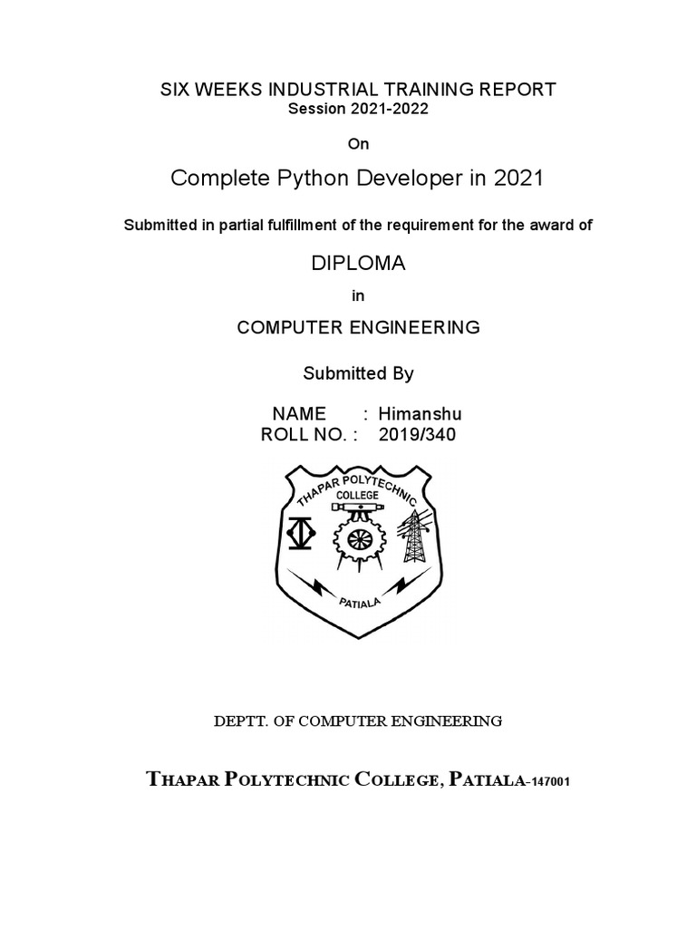 Industrial Training Report: Python Developer | PDF | Programming ...