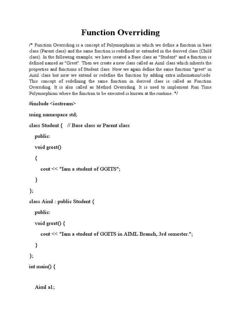 C++ Function Overriding | PDF | Computers