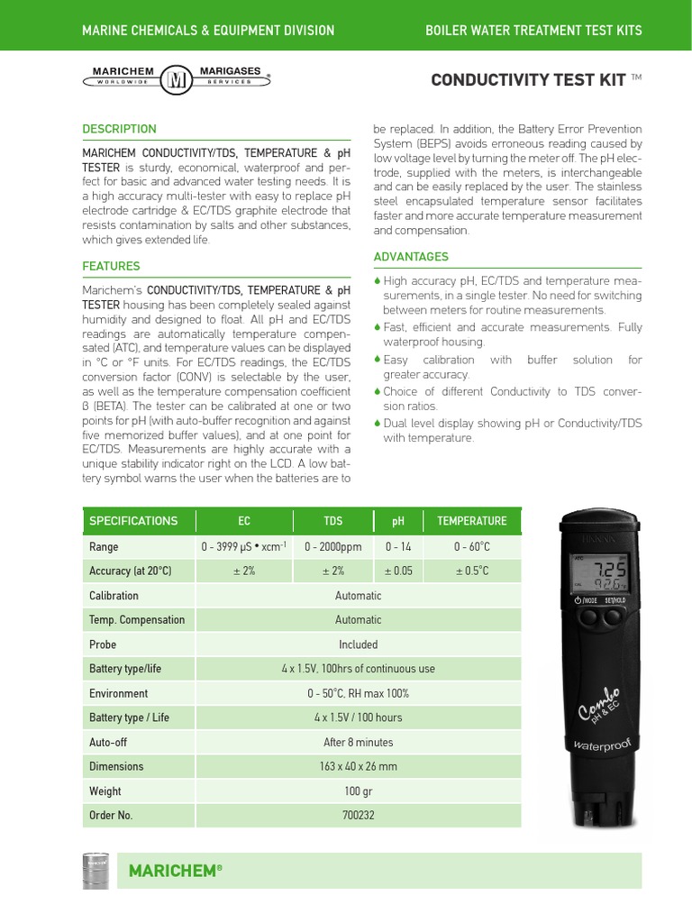 Conductivity Test Kit PDF Ph Physical Chemistry
