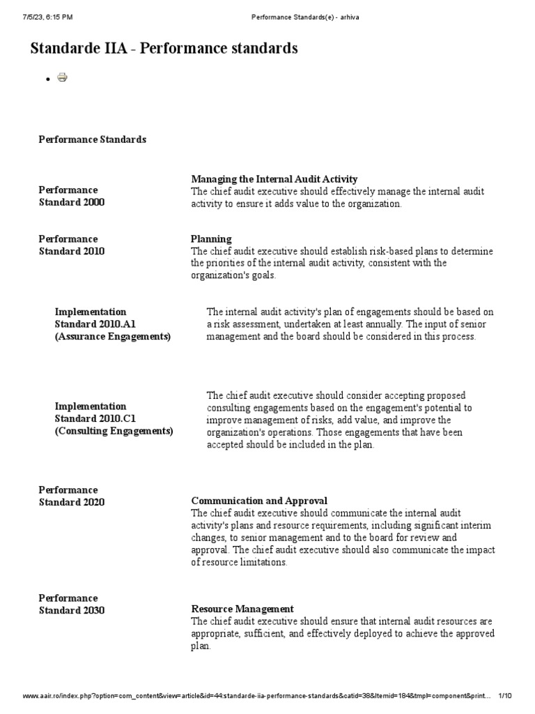 IIA Performance Standards Overview | PDF | Internal Audit | Audit