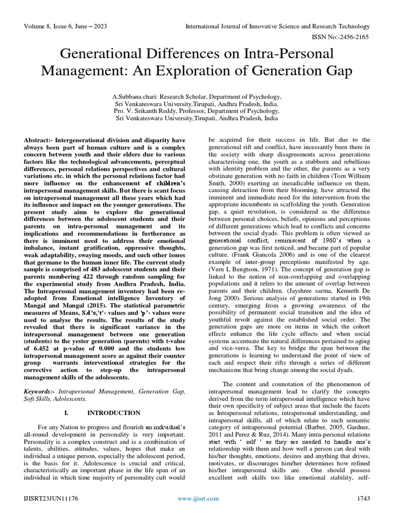 Generational differences on intra personal management an exploration