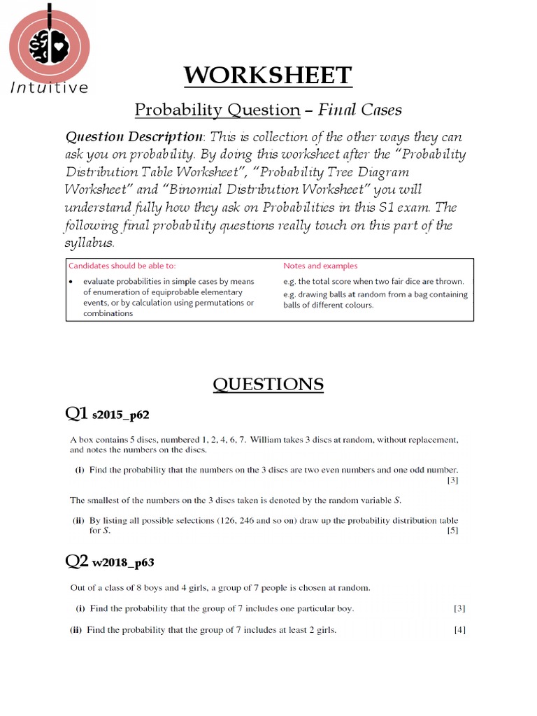 Probability Question Worksheet - Final Cases | PDF