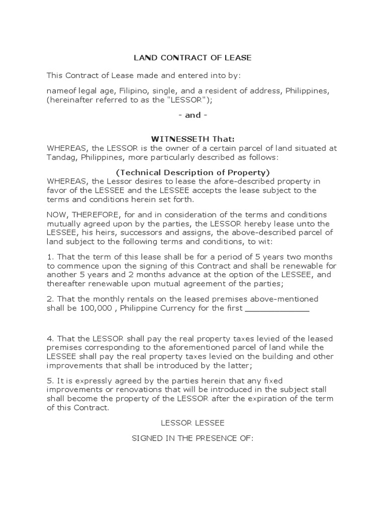 Lease Contract for Vacant Lot in Tandag | PDF | Law | Home & Garden