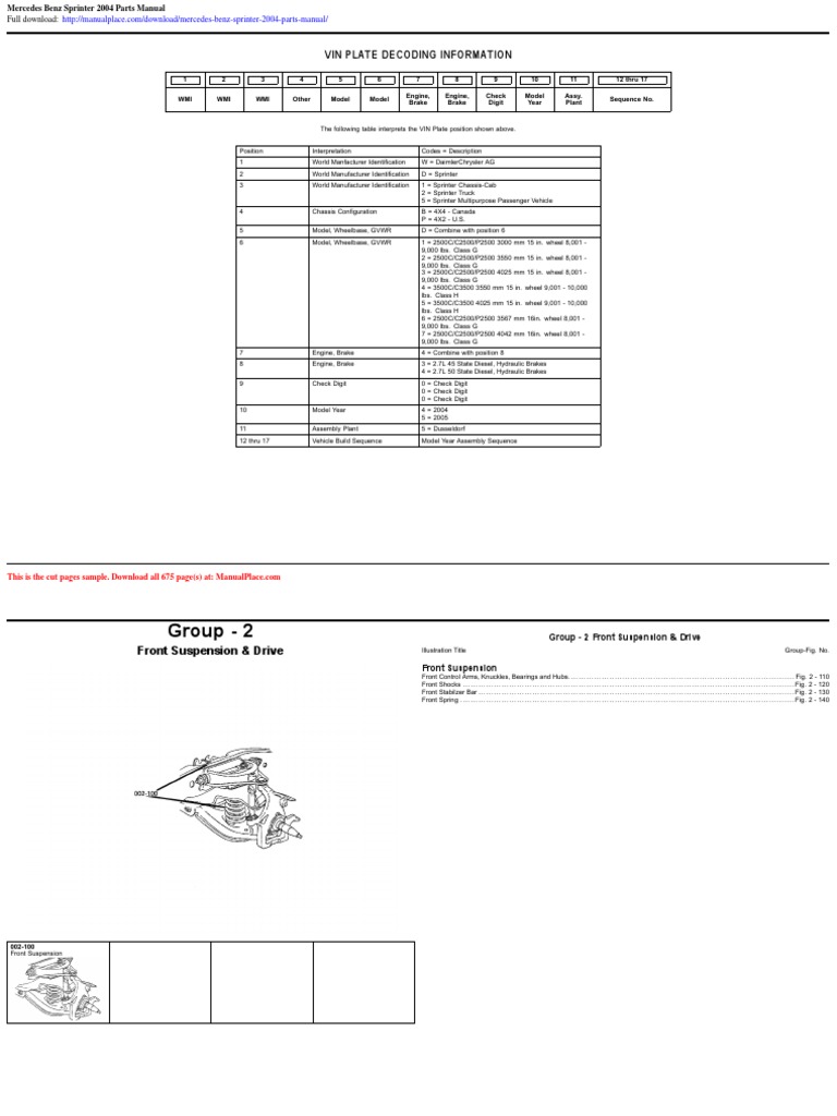 2004 Mercedes Sprinter VIN Decoding Guide | PDF | Mercedes Benz ...