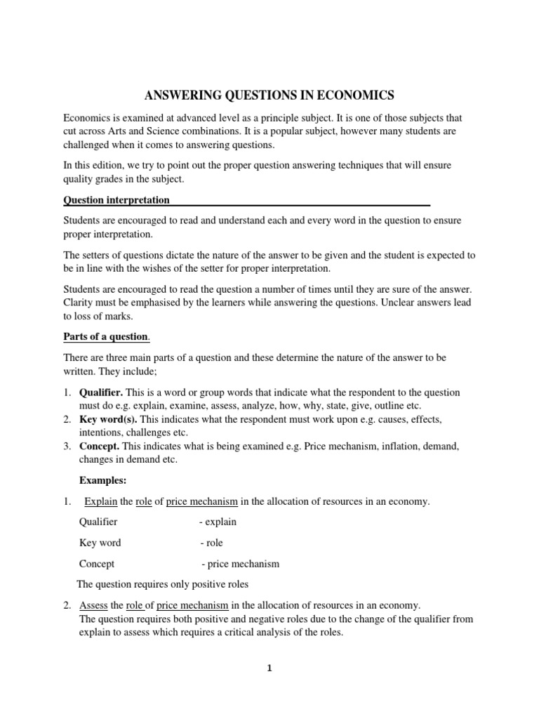 Economics Question Answering Techniques | PDF | Cost Of Living | Demand