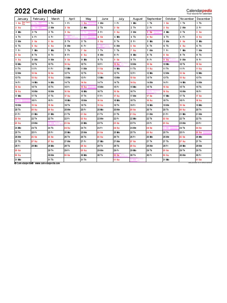 2022 Calendar Landscape in Color PDF