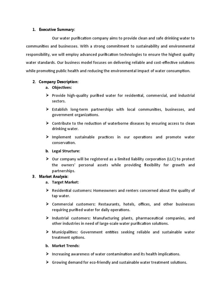 Business Plan Water Purification System PDF Water Purification Water