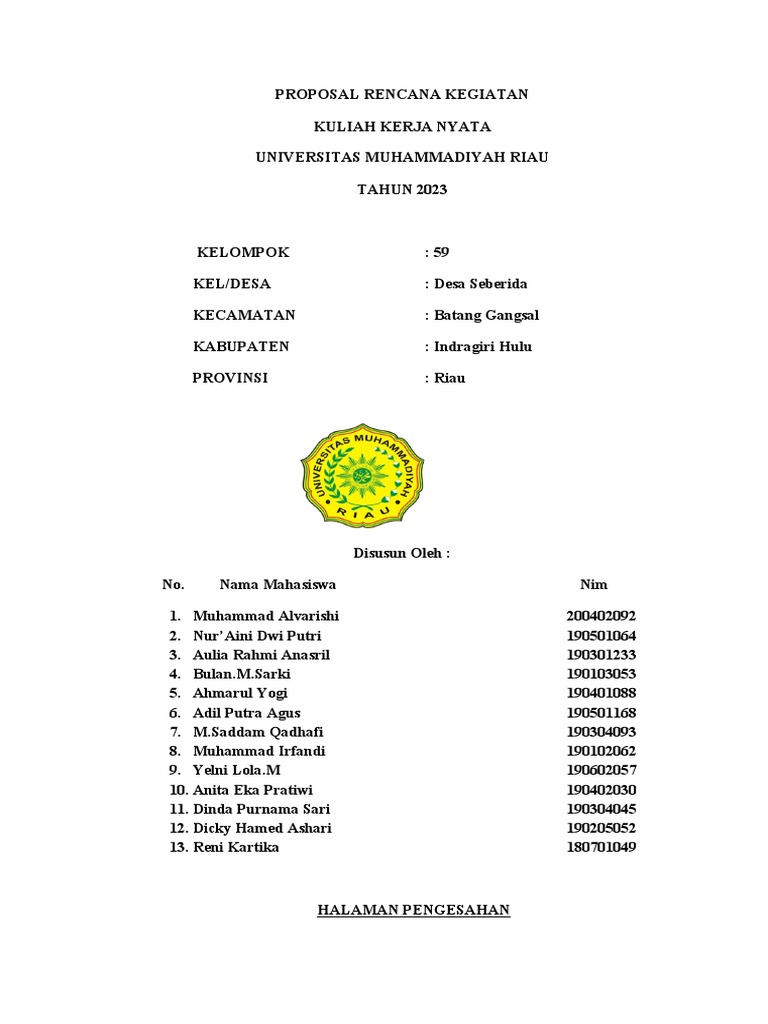 Proposal Kegiatan KKN Desa Seberida 2023 | PDF