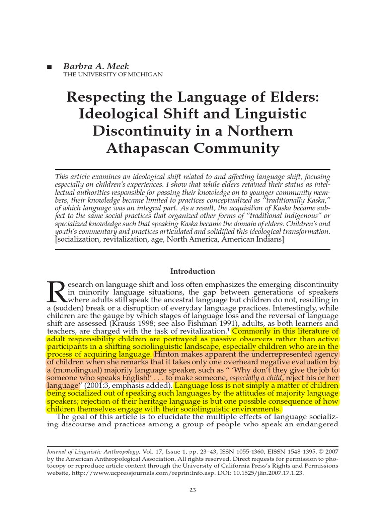 Kaska Language Shift: Children's Role | PDF | Linguistics | English ...