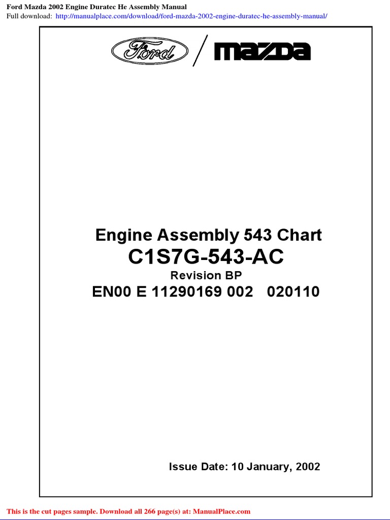 Ford Mazda 2002 Engine Duratec He Assembly Manual | PDF | Vehicle Parts