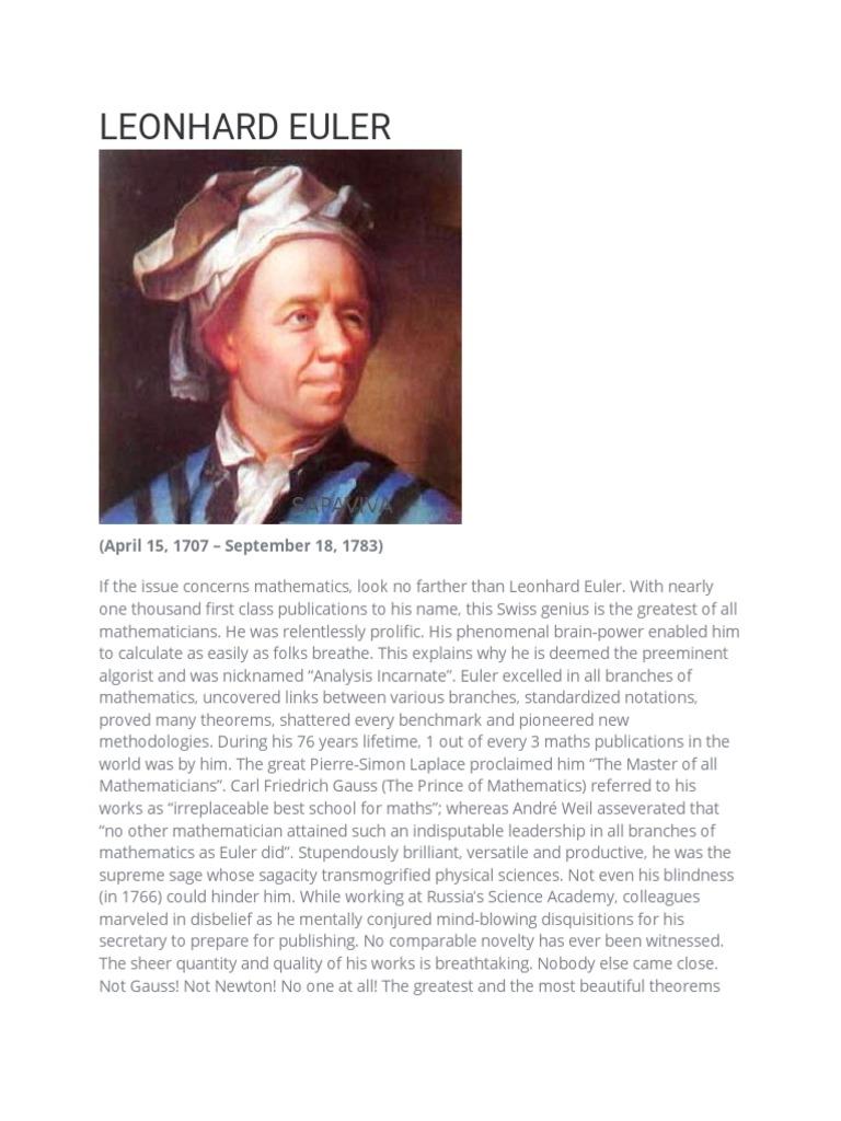 Leonhard Euler: The Master Mathematician | PDF | History | Young Adult, image size:768x1024