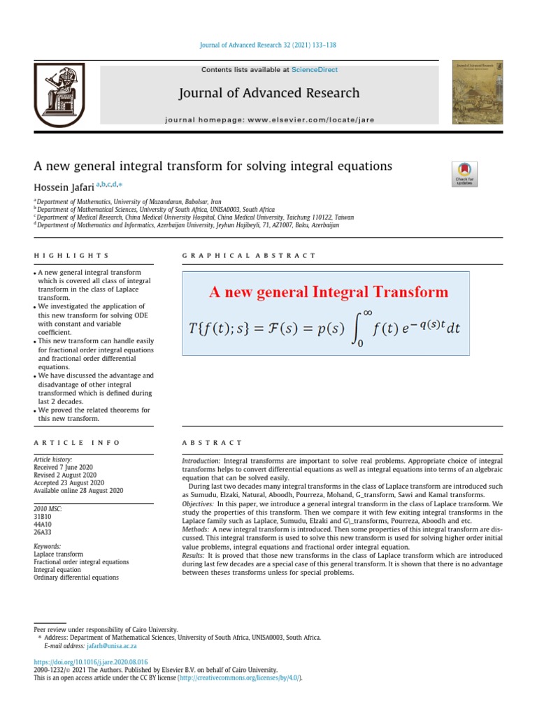 New Integral Transform | PDF | Ordinary Differential Equation | Partial ...