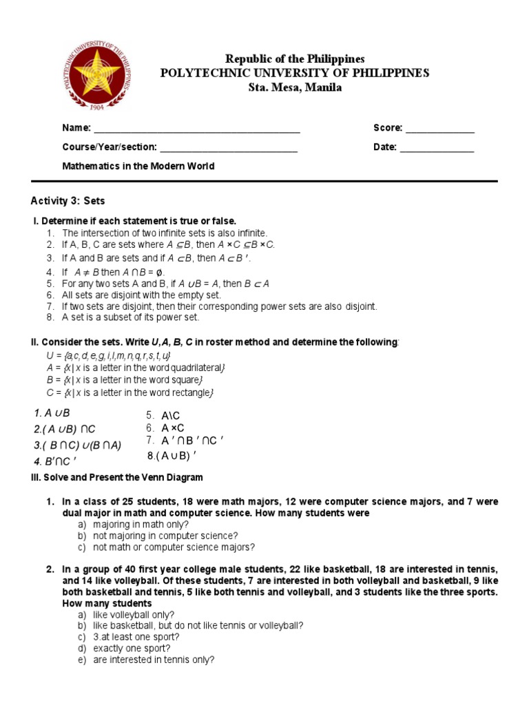 Grade 10 Math Sets Activity 3 | PDF | Teaching Methods & Materials