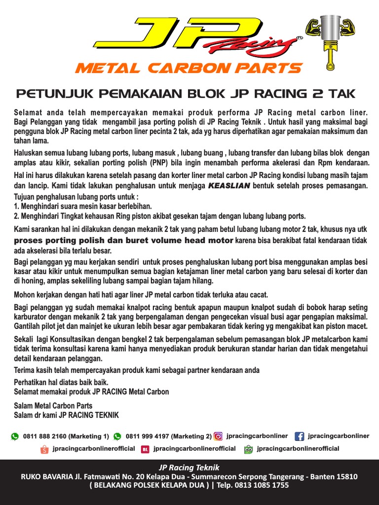 Panduan Penggunaan Blok JP Racing 2 Tak | PDF