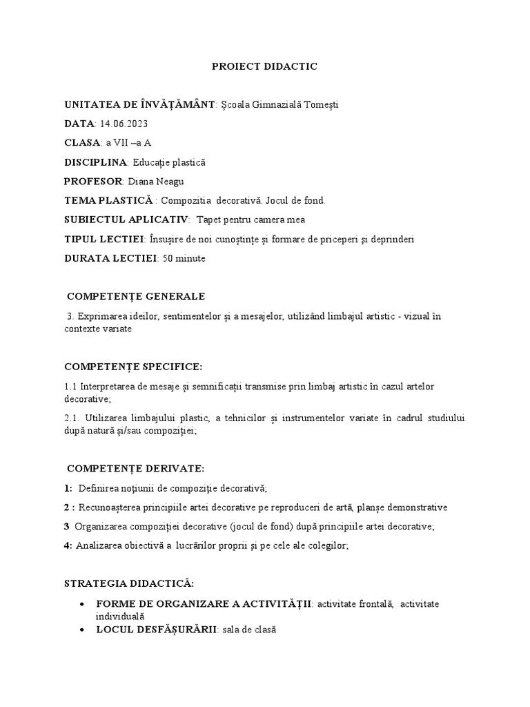Compozitia Decorativă Clasa A VII-a A | PDF