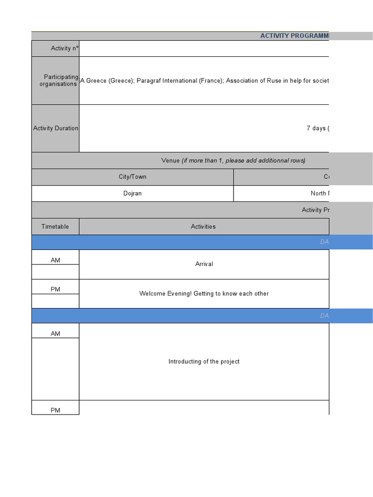 KA152 YOU Activity Table | PDF | Brainstorming | Evaluation