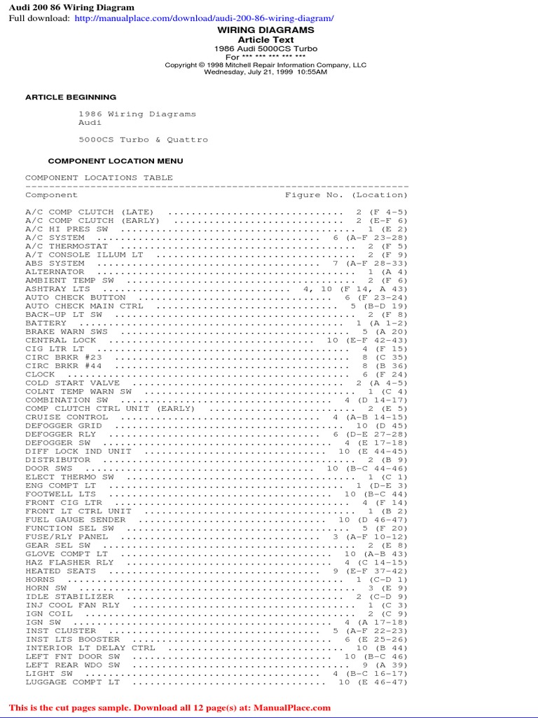 Audi 200 86 Wiring Diagram | PDF | Private Transport | Luxury Vehicles