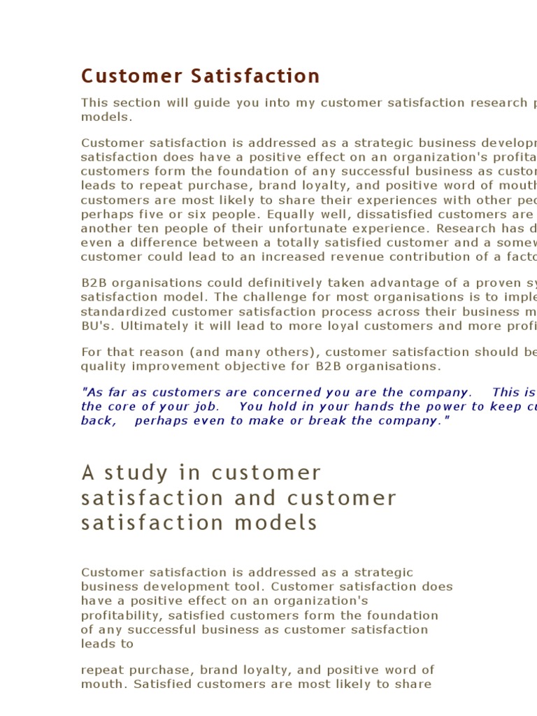 B2B Customer Satisfaction Models Research | PDF | Customer Satisfaction ...