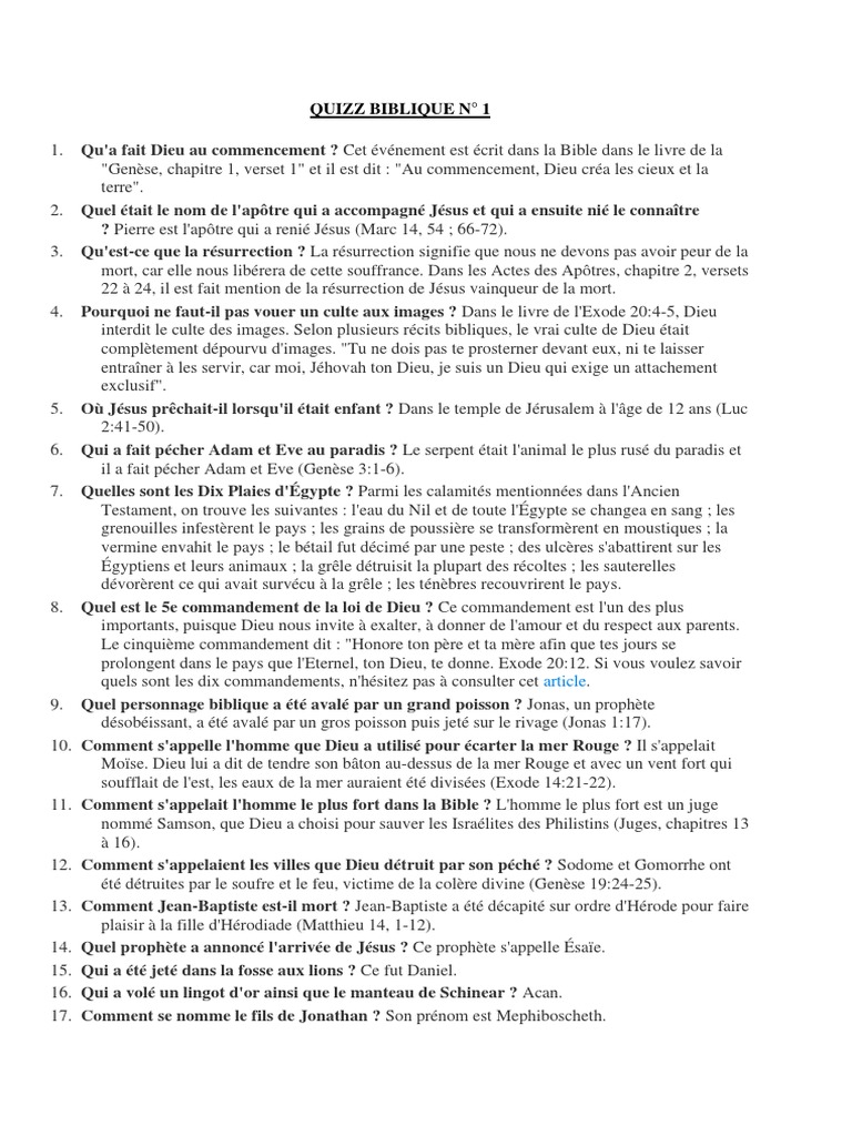 Quiz Biblique : 2000 Questions et Réponses | PDF | Jésus | Nouveau ...