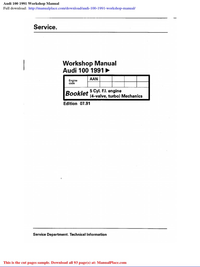 1991 Audi 100 Workshop Manual | PDF | Technology & Engineering
