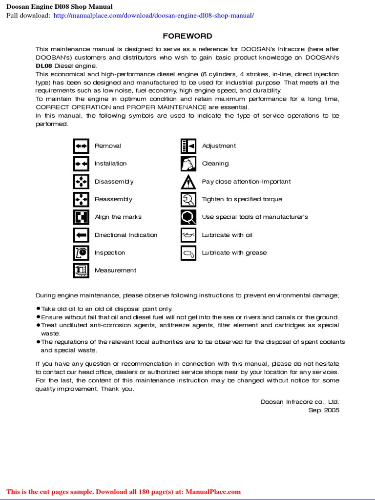 Doosan DL08 Engine Maintenance Manual | PDF | Diesel Engine | Engines