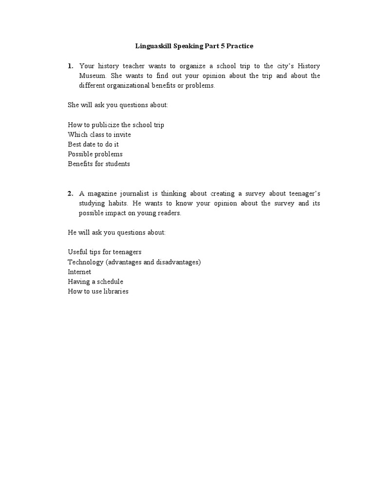 Linguaskill Speaking Part 5 Practice | PDF