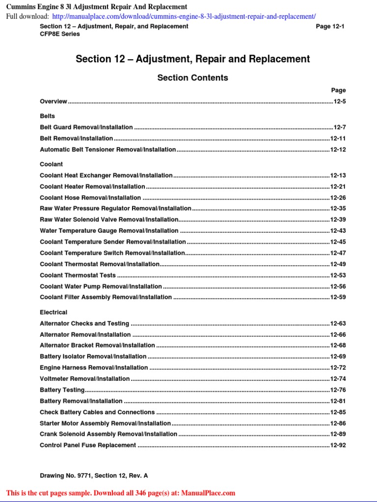 Cummins 8.3 Adjustment and Repair Guide | PDF | Pump | Belt (Mechanical)