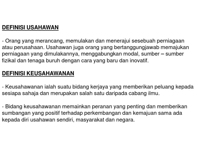 Definisi Usahawan Amp Keusahawanan Pdf