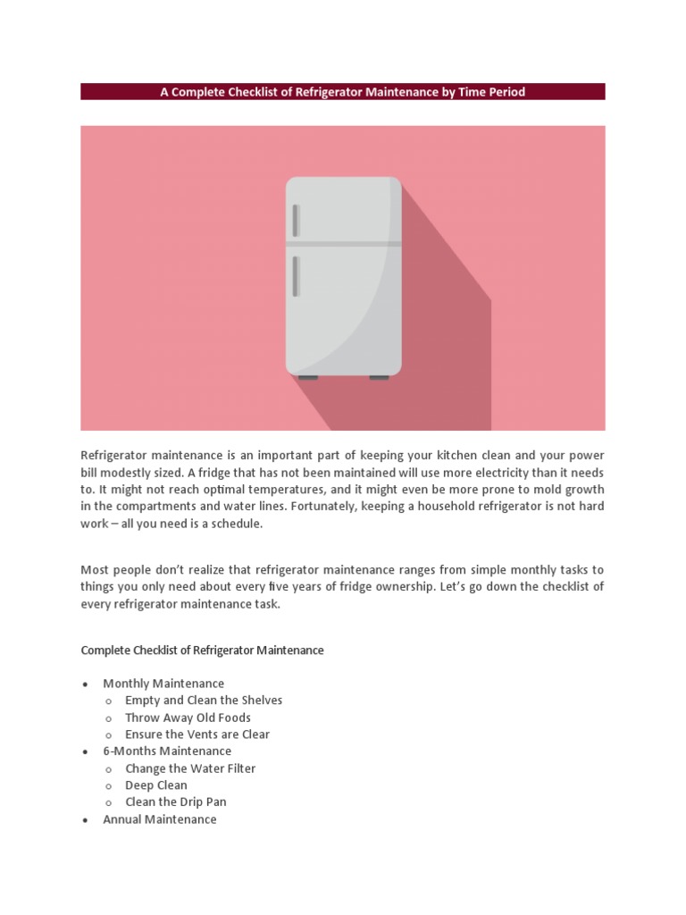 A Complete Checklist of Refrigerator Maintenance by Time Period (1) PDF