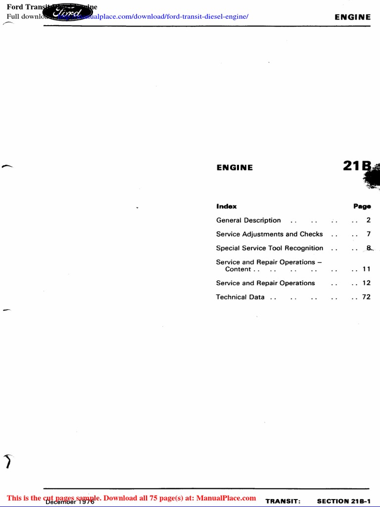 Ford Transit Diesel Engine Manual | PDF