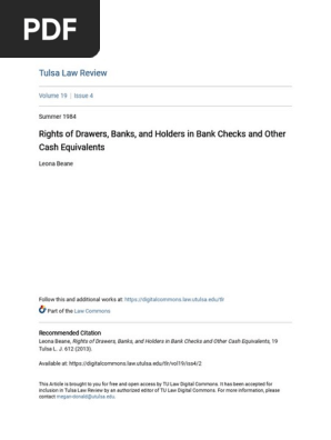 Rights of Drawers Banks and Holders in Bank Checks and Other CA