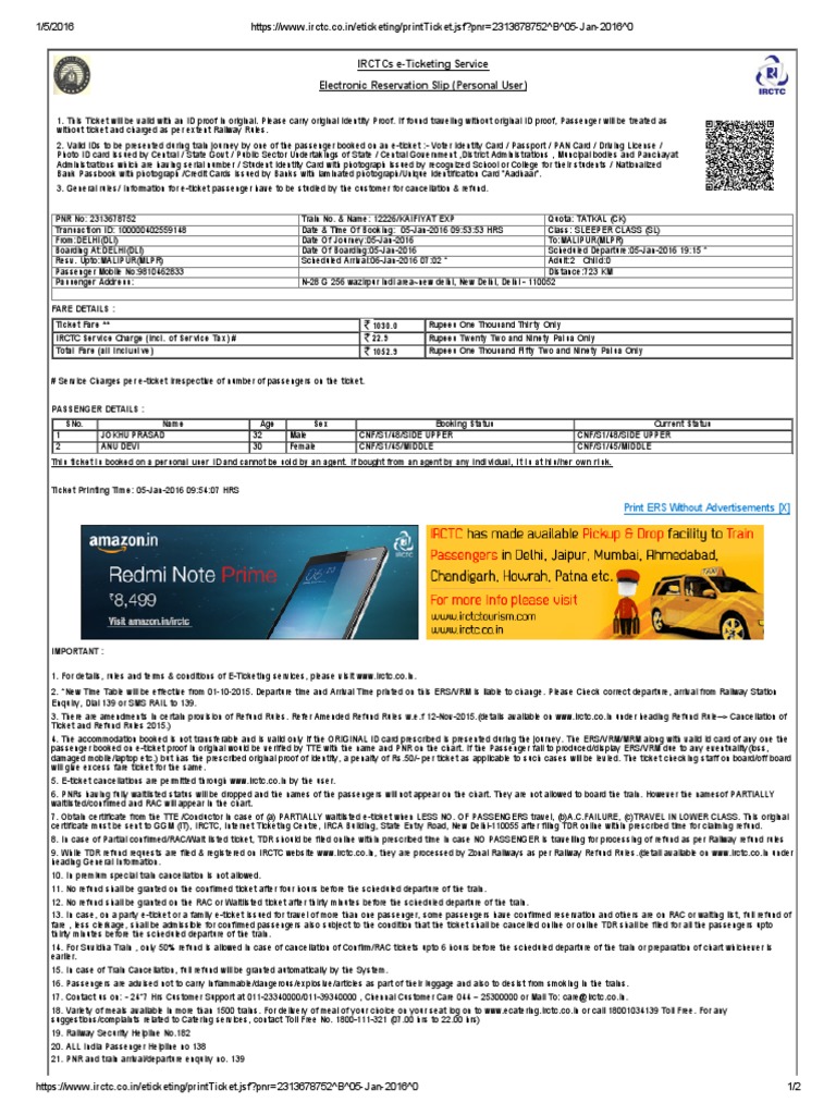 IRCTC e-Ticketing Guidelines and Details | PDF | Identity Document ...