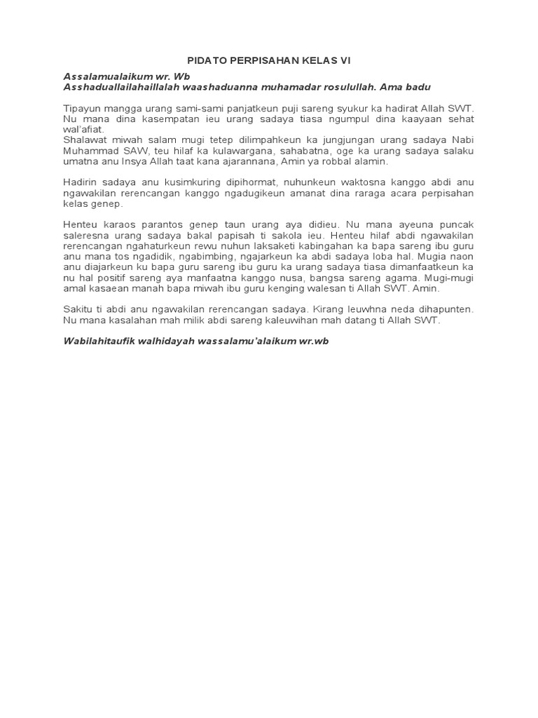 Pidato Perpisahan Kelas Vi | PDF