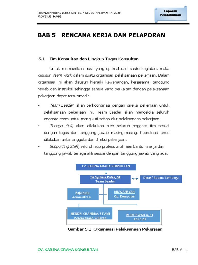 Bab 5 Rencana Kerja Dan Pelaporan Laporan Pendahuluan Pdf