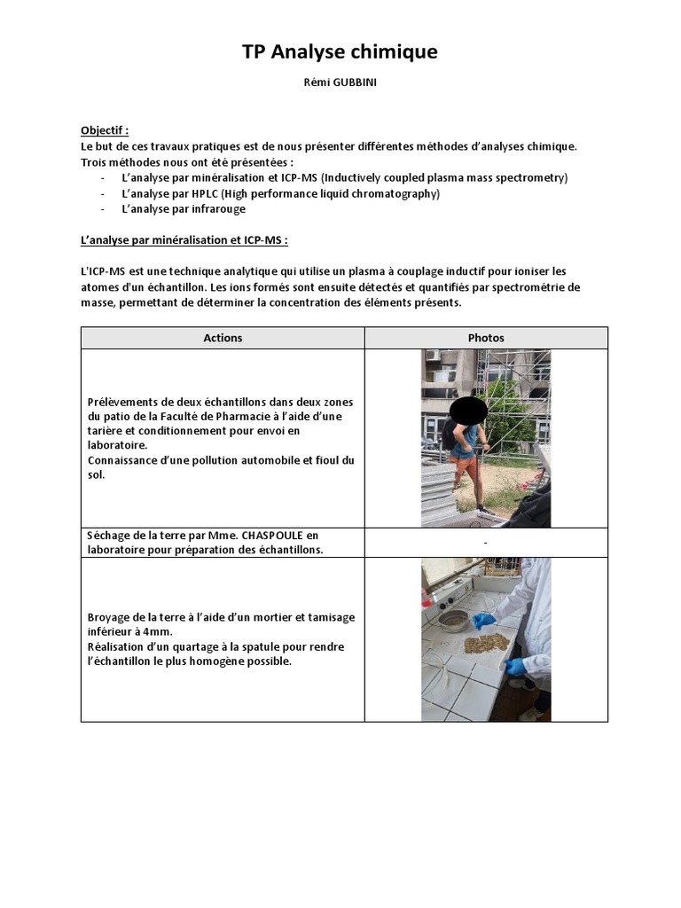 Méthodes d'Analyse Chimique en TP | PDF | Chromatographie en phase ...