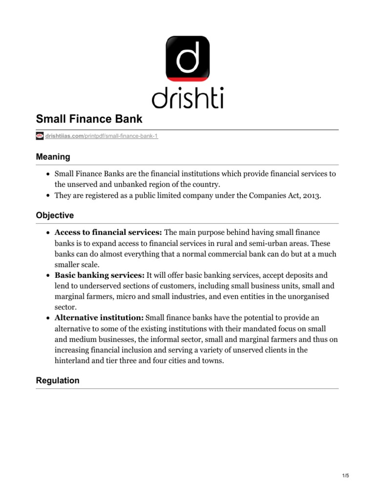 Small Finance Bank 1 PDF Service Industries Investing