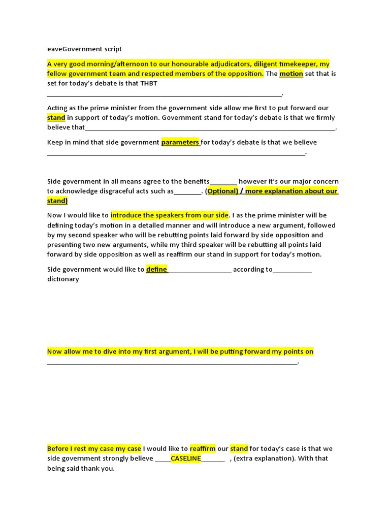 Draft of Government and Opposition Script PDF