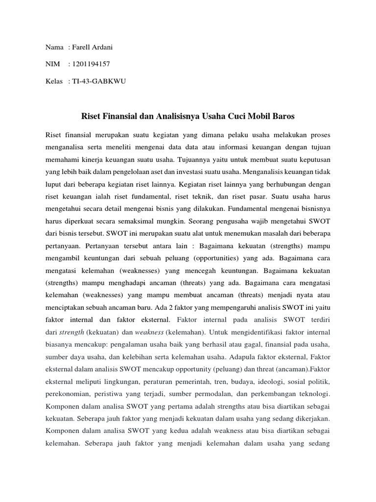 Proyek Kewirausahaan - Farell Ardani - Esai Week 5 (Riset Finansial Dan ...