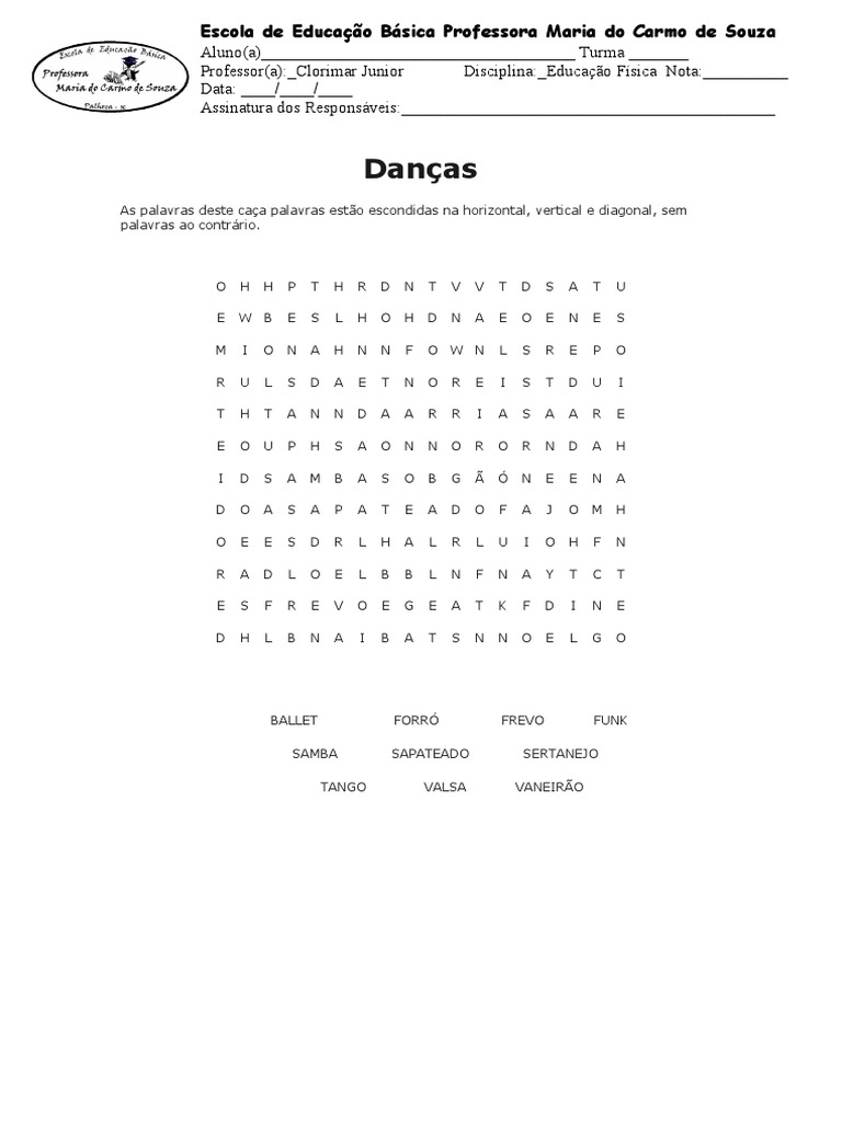Caça Palavras Danças Pdf