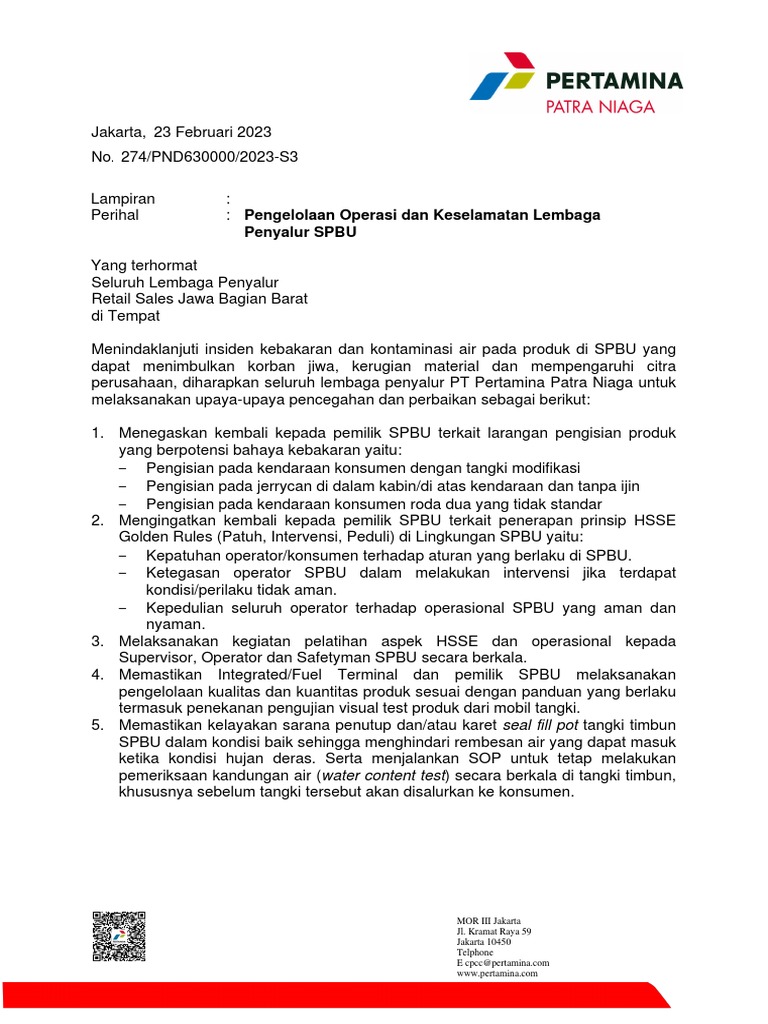 Pengelolaan Keselamatan SPBU Kramat Raya | PDF