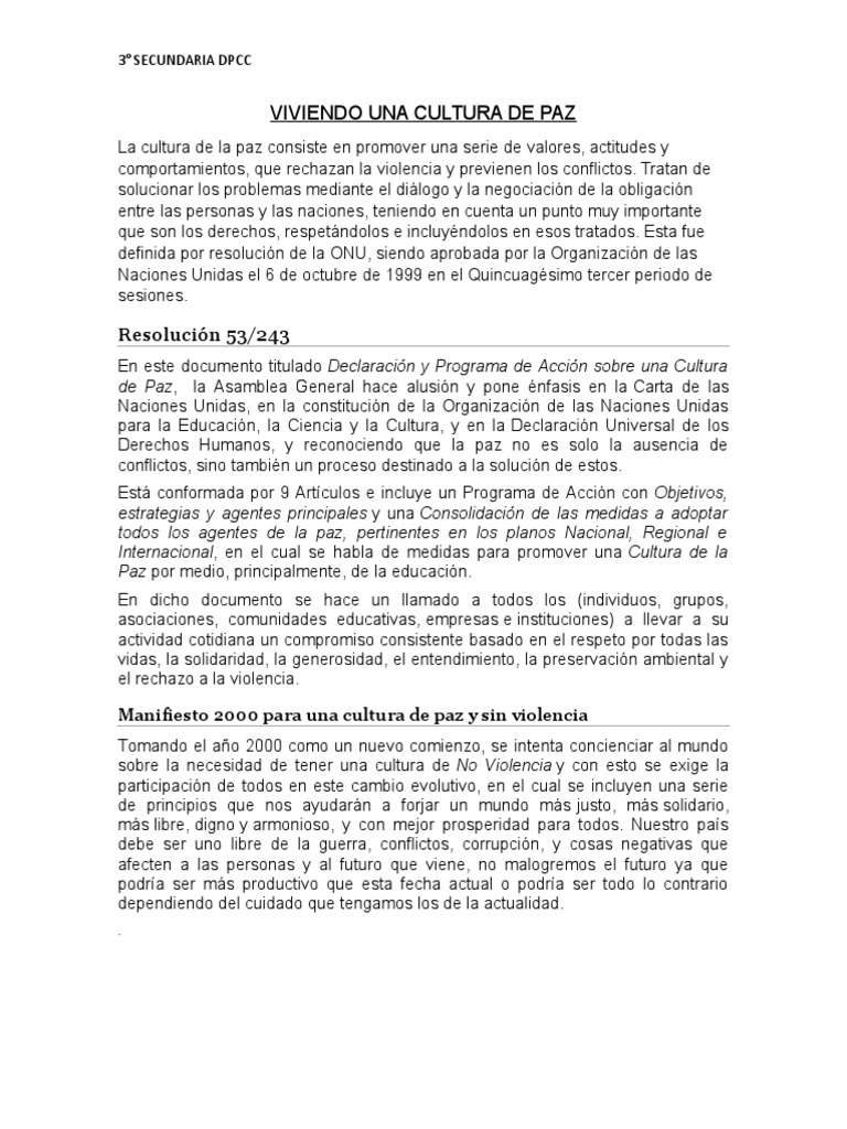 Viviendo Una Cultura de Paz 3° | PDF | Principios éticos