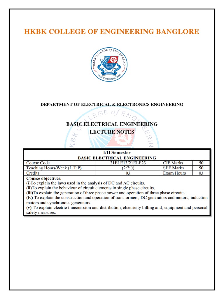 Basic Electrical Engineering Module I | PDF | Capacitor | Inductor