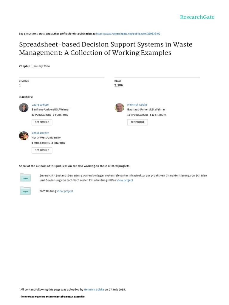 SpreadsheetBased Decision Support Systems in Waste Management A