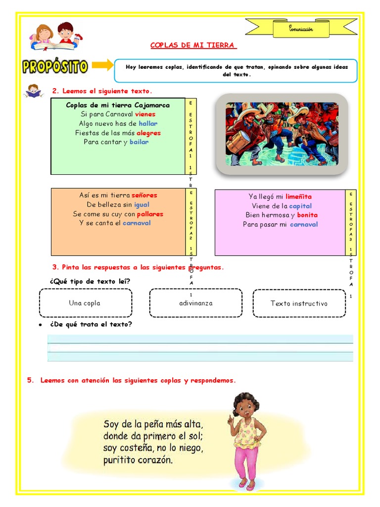 E5 S3 Ficha D1 Com Coplas de Mi Tierra | PDF