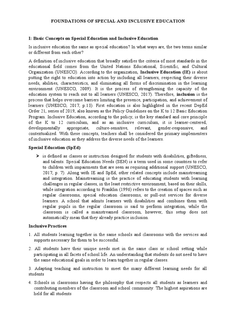 Foundations of Inclusive Education | PDF | Inclusion (Education ...