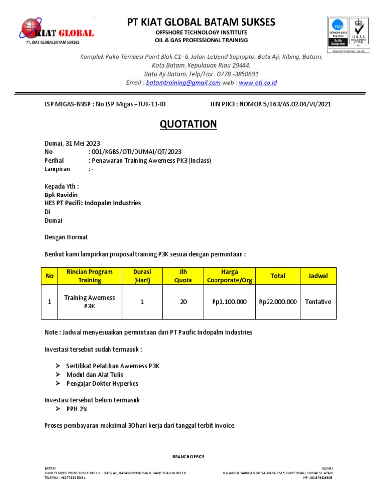 Penawaran Pelatihan P3K PDF