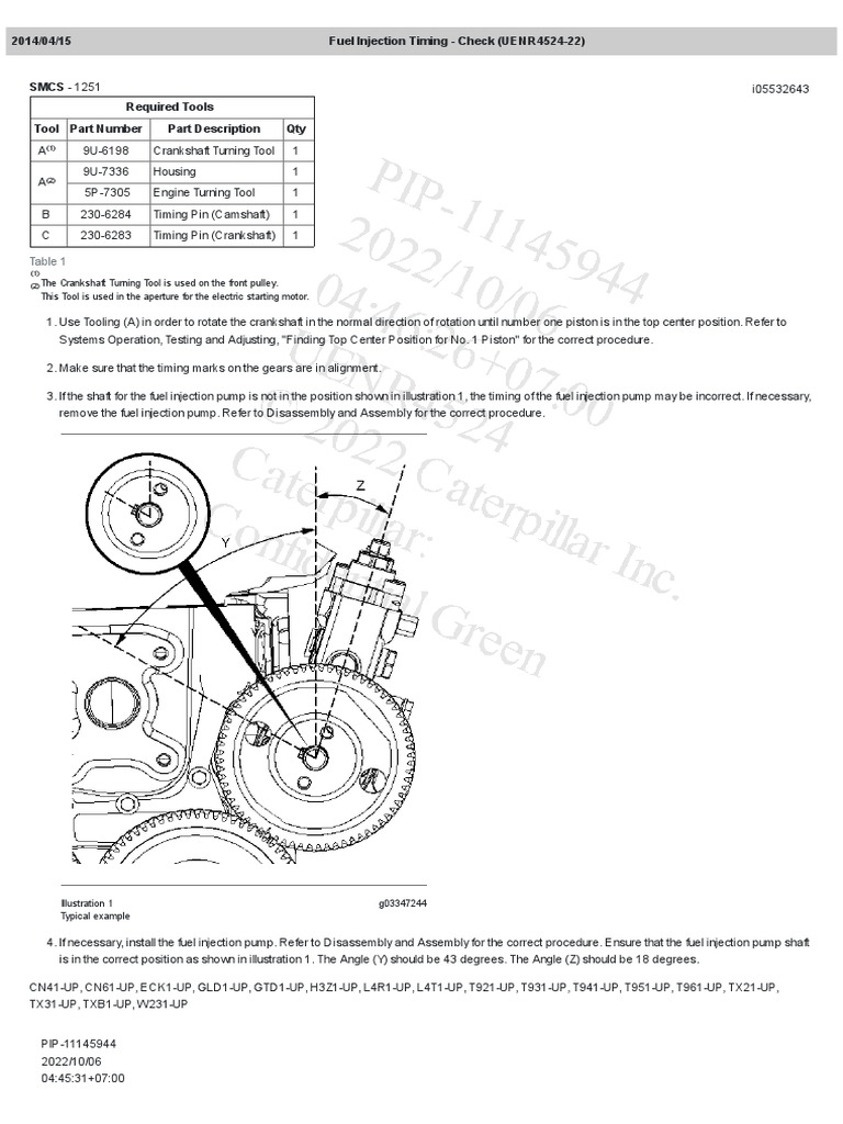 Degree Fuel Injection Timing Check (UENR452422) PDF